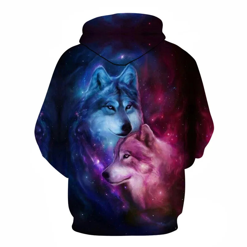 Felpe con cappuccio oversize 3D Animal Wolf da uomo e donna, moda casual, pullover hip hop Harajuku streetwear