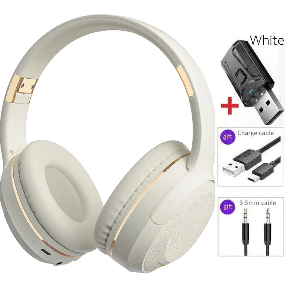 Wireless TV Headphones Bluetooth 5.0 with USB Adapter, Foldable Stereo Wireless TV Headphones with Mic for Samsung Smart TV, PC, Laptop & Music