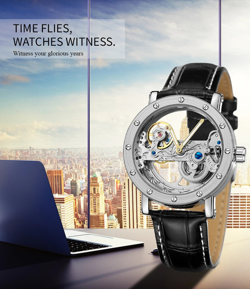 2026 Top Brand Luxury Steel Skeleton Tourbillon Automatic Watch Men's Leather Mechanical Waterproof Luminous Elegant Wrist Clock