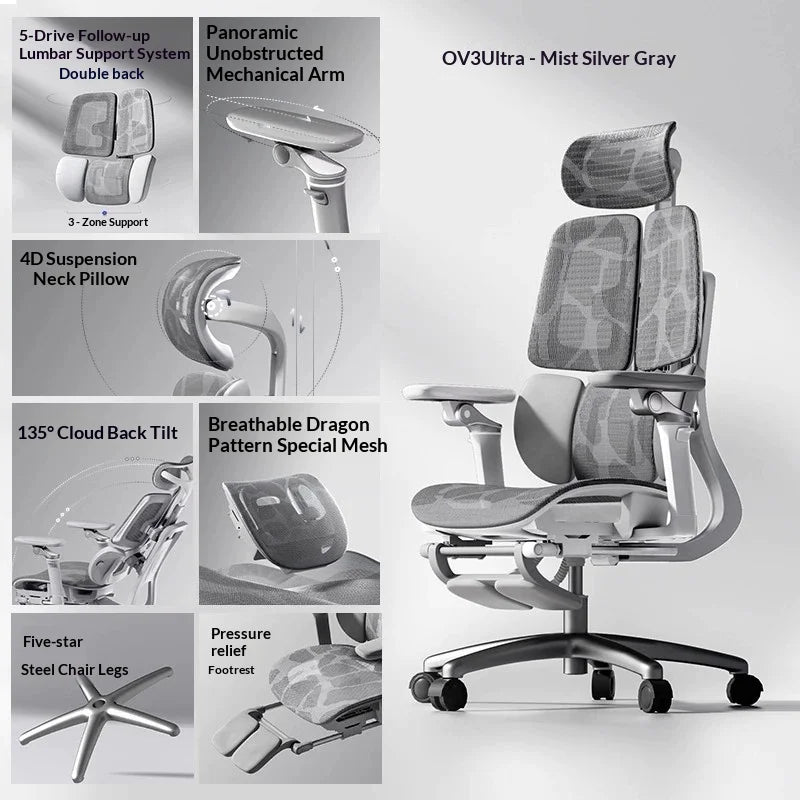 Sedia da ufficio in rete ergonomica executive per computer e gaming, arredo moderno girevole con ruote e regolabile, sedia gaming ergonomica