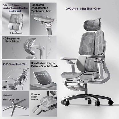 Sedia da ufficio in rete ergonomica executive per computer e gaming, arredo moderno girevole con ruote e regolabile, sedia gaming ergonomica