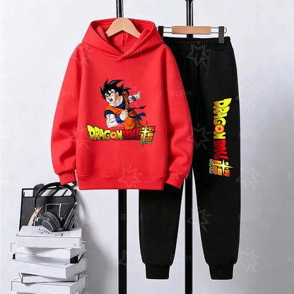 Dragon Ball Super Son Goku Printed Hooded Sweatshirt Suit Casual Loose Anime Streetwear Hoodie Pants 2 Piece Set for Men Boys