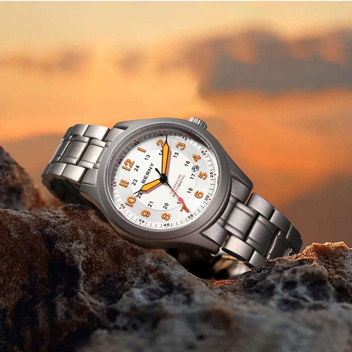 BERNY Automatic Full Titanium Watches for Men Sapphire Super Luminous Mechanical Field Watch Date 10ATM Sports Easy Read