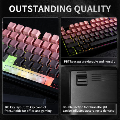 Tastiera Bluetooth V108 Pro Office a bassa rumorosità 2.4G cablata e wireless, layout completo con membrana retroilluminata RGB