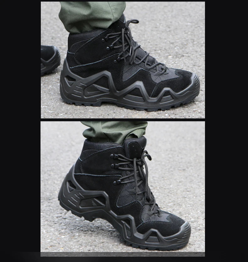Lynjacye Mid Cut Green Combat Boots Men Women Size 39-46 Outdoor CS Training Hiking Shoes Desert Ankle Climbing Bota Masculina