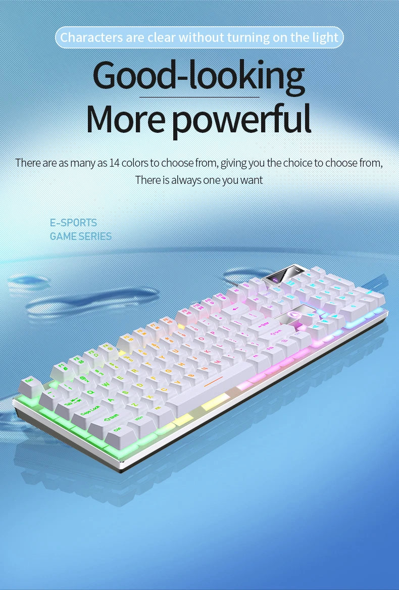 Teclado gaming USB con cable y retroiluminación, teclado gamer de 104 teclas para ordenador/portátil/PC, diseño ergonómico, accesorio gaming para oficina