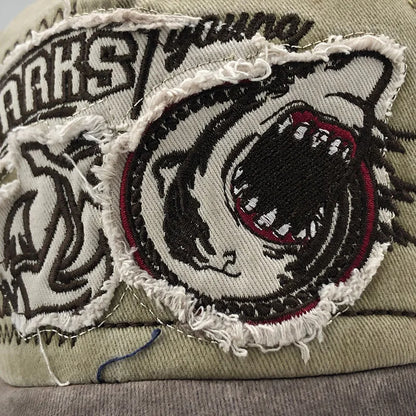 Trendy Shark Pattern Washed Baseball Cap for Men Women, Outdoor Fishing Sun Hat, Unisex Vintage Hip Hop Flat Brim Caps