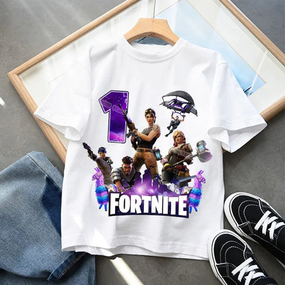 Fortnite Children’s Birthday Number T-Shirt Girls Boys Summer Clothes Baby Cotton Tee Shirts Party Short Sleeve Tops Toddler Gift