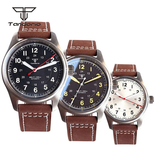 Tandorio Dive 39mm Pilot Men's Stainless Steel Automatic Watch Japan NH35/Miyota 8215/PT5000 AR Sapphire Glass 20BAR Luminous