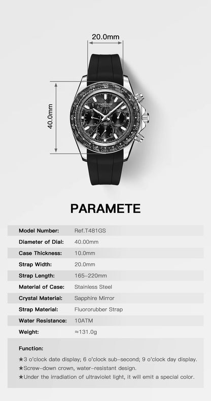 Carbon Fibre Luminous 40mm Automatic Watch Sporty Style 100m Waterproof Diver Watches automatic Men Watch multi-functional