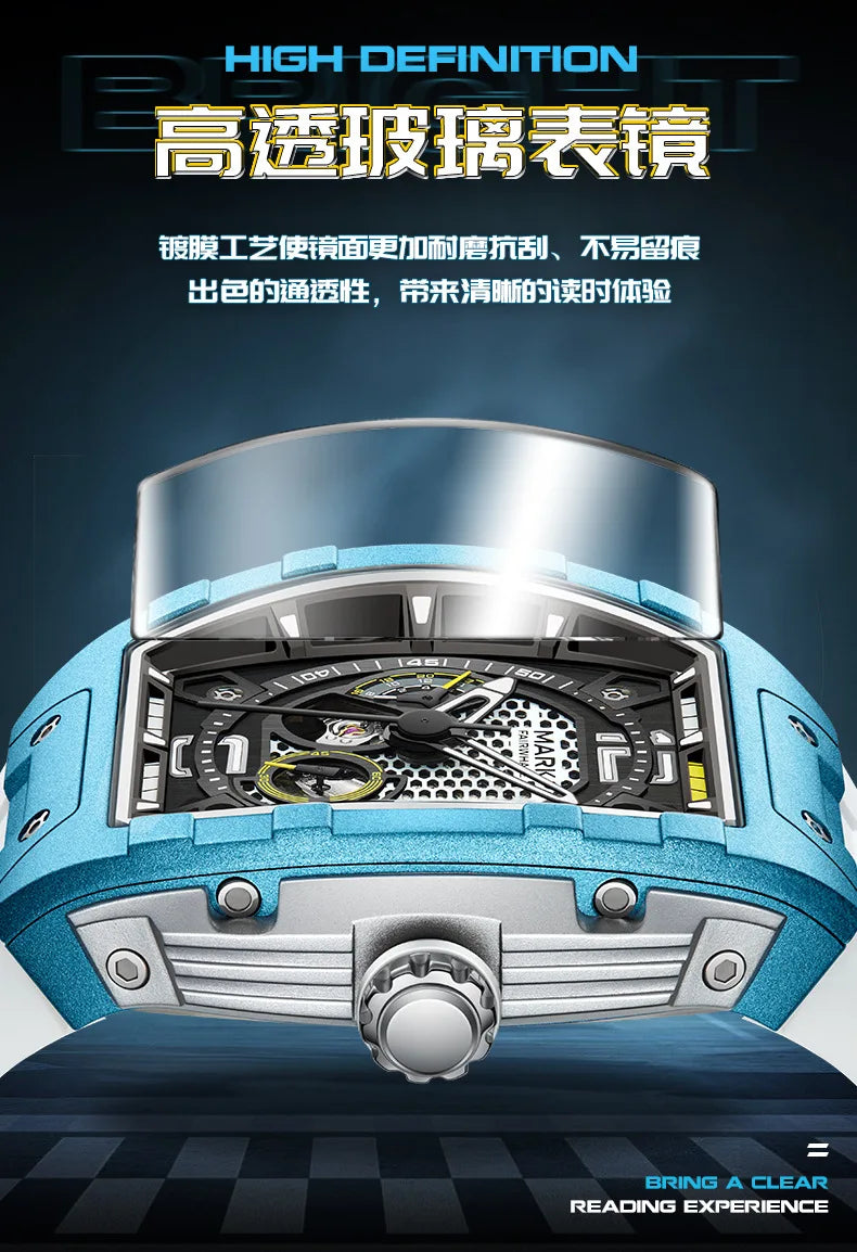 Mark Fairwhale 6002 Automatic Movement Tonneau Dial Luminous Waterproof Fashion Mechanical Watches for Men Relogios Masculino