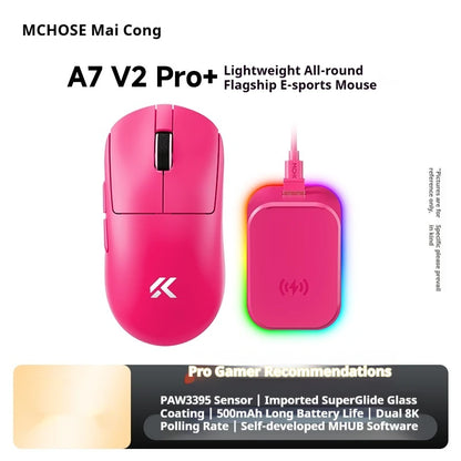 Rato sem fios MCHOSE A7 V2 Ultra+ Tri-Mode leve Paw3950 Ti 42000dpi 500mah para PC, eSports e portátil — acessórios gaming
