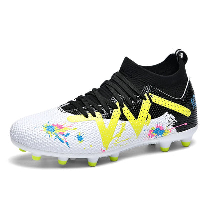 AG/FG Long Studs Soccer Shoes, PU Fabric Mixed Upper, TPU Sole Wear-Resistant Anti-Slip, Men Women Kids Youth Outdoor Sports