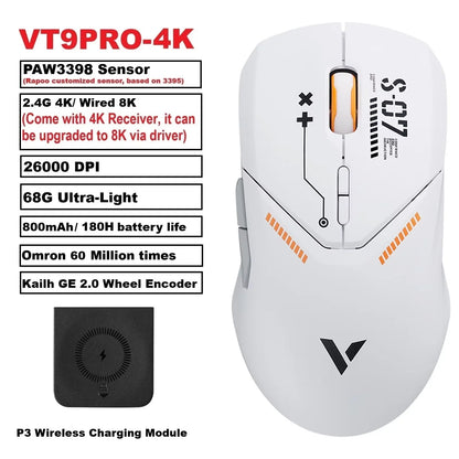 Mouse da gaming wireless Rapoo VT9PRO PAW3398 68g cablato programmabile ergonomico 26000DPI Type C ricaricabile accessorio per PC gamer