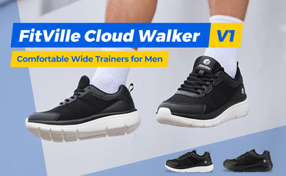 FitVille Men's Walking Shoes Wide Width Max Cushioning Lightweight Sneakers Sport Shoes for Plantar Fasciitis Pain Relief