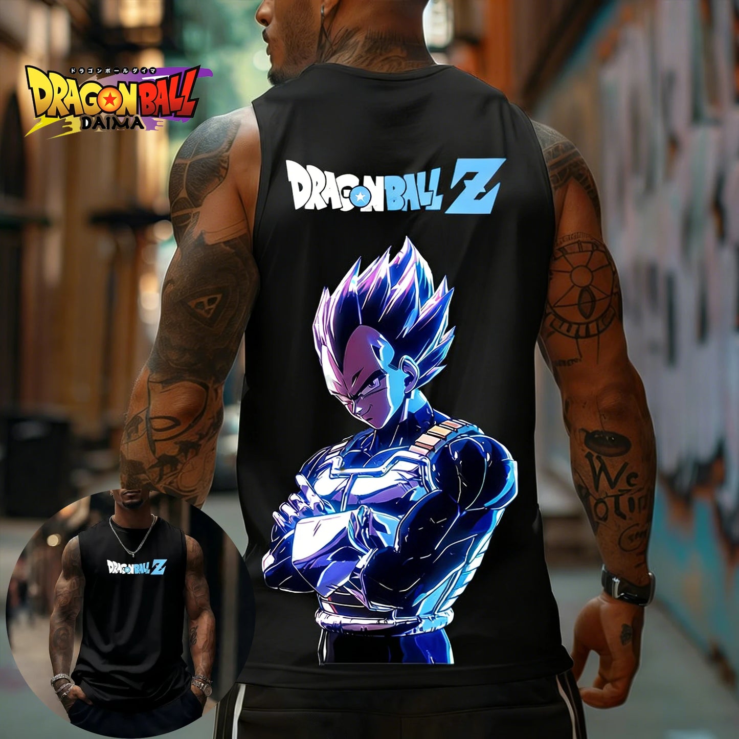 T-shirt de homem Dragon Ball Z Super Blue Vegeta, colete fitness retro americano, estilo Y2K Harajuku, nova coleção primavera e verão, para uso diário