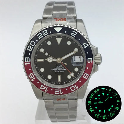 BLIGER 40mm NH34 GMT Watch For Men Mechanical Wristwatch Luminous Bezel Sapphire Glass Stainless Steel Bracelet Men's Watch