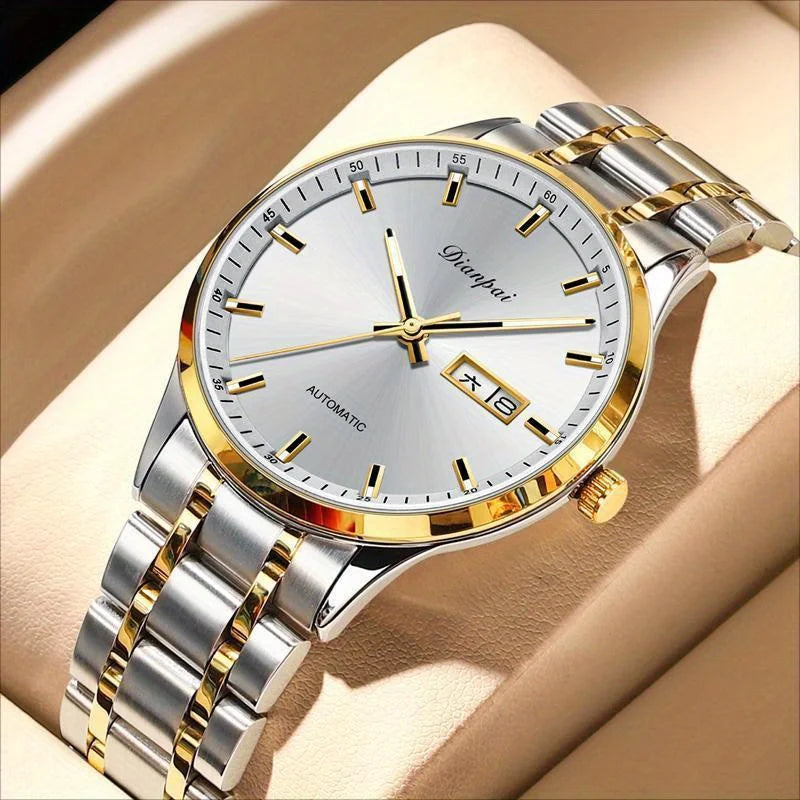 Dianpai men’s automatic mechanical watch – Luxury model, luminescent display, classic and sleek design, stainless steel, water-resistant, with calendar and day-of-the-week display