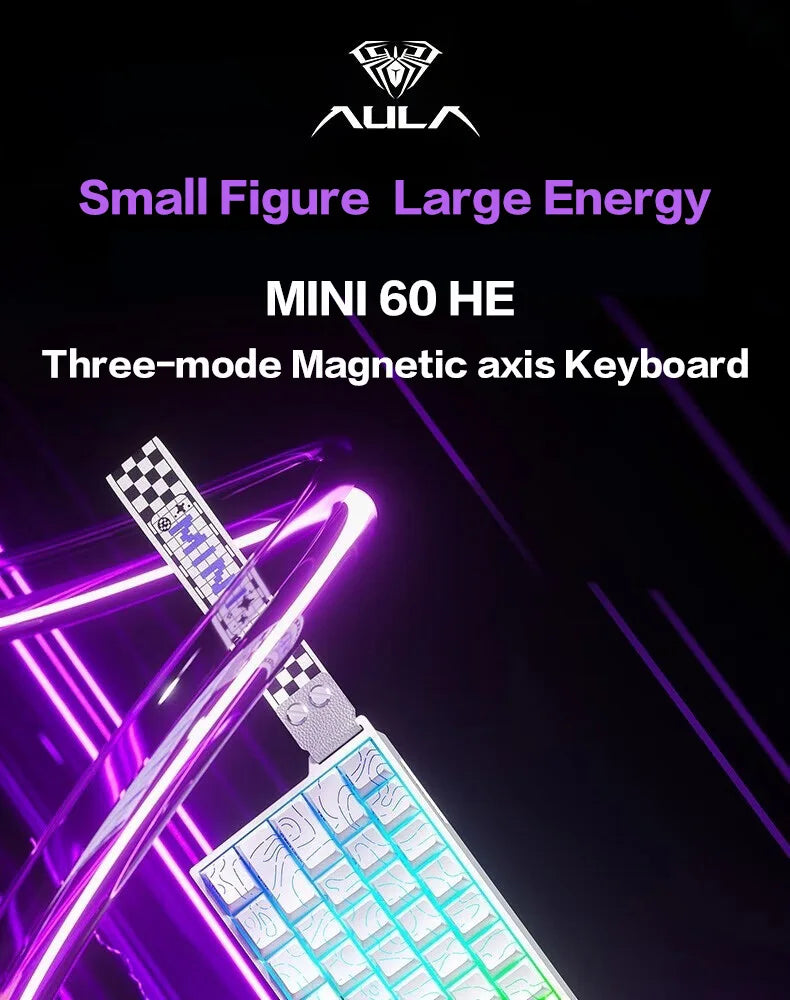 AULA MINI60 HE Tri-Mode Wireless Mechanical Keyboard Magnetic Switch 8000Hz Polling Rate RGB Backlit FPS Esports Gamer Keyboard