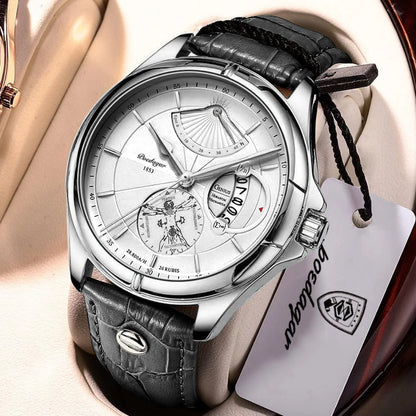 POEDAGAR Quarz-Armbanduhr für Herren – Business-Stil, luxuriös, wasserdicht, beleuchtet, mit Datumsanzeige und Lederarmband – Elegante Herrenuhr