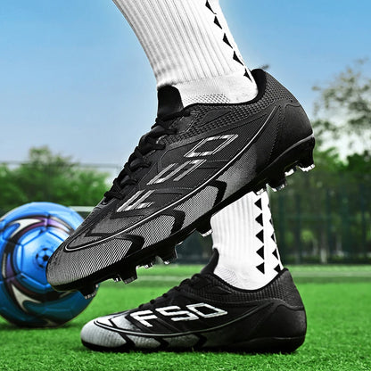Chaussures de football populaires à tige basse FG/TF, unisexe, pour terrain, entraînement rapide, crampons antidérapants à crampons longs