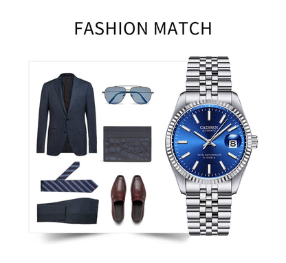CADISEN Men Mechanical Watch Top Brand Luxury Automatic Watch Business Stainless Steel Waterproof Watch Men Relogio Masculino