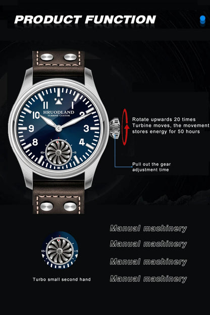 Hruodland Pilot St3620 Retro Men's Manual Mechanical Watch Luxury Sapphire Bgw-9 Night Light Turbine Waterproof 5Bar