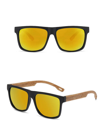New Fashion Square Sunglasses Wood Grain Spring Hinge UV400 Unisex for Driving Hiking Travel 2026