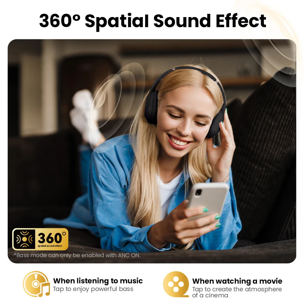 HAYLOU S30 Wireless Bluetooth 5.4 Headphones – 43dB Adaptive Noise Cancelling ANC Headset, 40mm Drivers, 80H Playtime, Hi-Res Audio Over-Ear Headphones