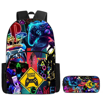 Fortnite 2-Piece Set Backpack with Front Pocket Pencil Case Large Capacity Cartoon Schoolbag Kids Boys Girls Gift Ages 5-8