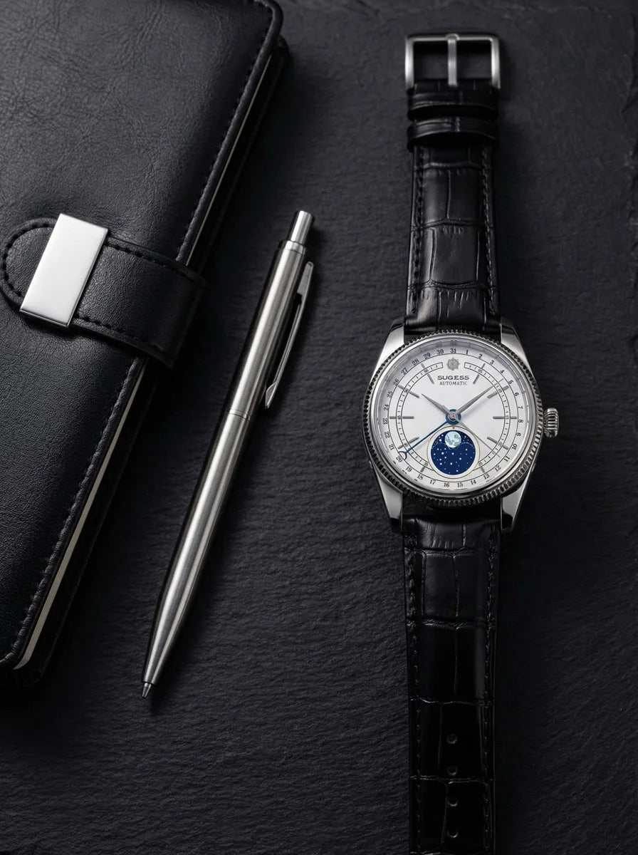 Sugess 40mm Men's Moonphase Automatic ST2108 Movement Sapphire Crystal Mechanical Wristwatch Waterproof Date 2024 New