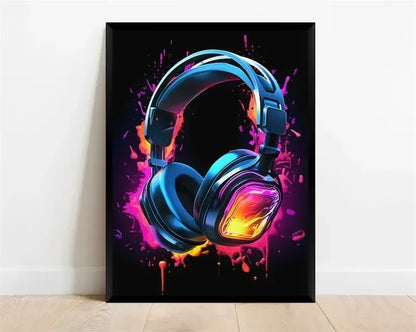 Pop Neon Video Game Character Poster Gamepad Headphones Football Basketball Canvas Print Wall Art Decor Gaming Room Decoration
