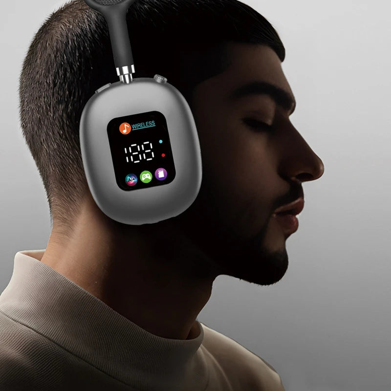 MAX600 Wireless Active Noise Cancelling Headphones – Bluetooth 5.2 Over-Ear Headset with Touch Control, LED Display & Microphone