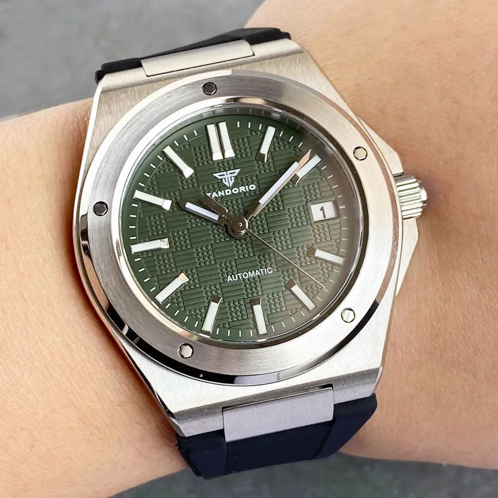 Relógio Mecânico Masculino Tandorio New Black Luxury Business Engineer Style com Vidro de Safira, 100m à Prova de Água, NH35A Automático