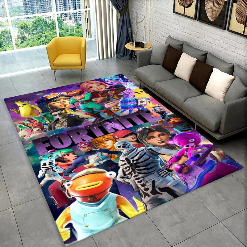 Tapete Gamer Cartoon F-Fortnite para Sala de Jogos, Quarto, Sala de Estar, Sofá e Decoração de Casa, Tapete Infantil Antiderrapante para Área de Brincar