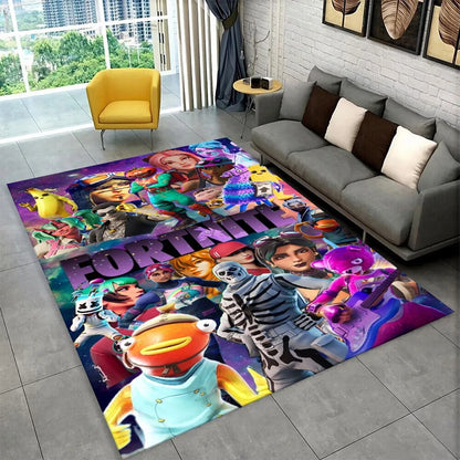 Tapete Gamer Cartoon F-Fortnite para Sala de Jogos, Quarto, Sala de Estar, Sofá e Decoração de Casa, Tapete Infantil Antiderrapante para Área de Brincar