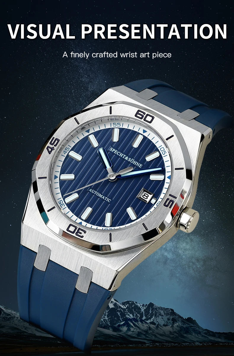 Specht&Sohne New Classic Men's Watch 50M Waterproof Luminous Sapphire Crystal Blue Automatic Mechanical Watches Reloj Hombre