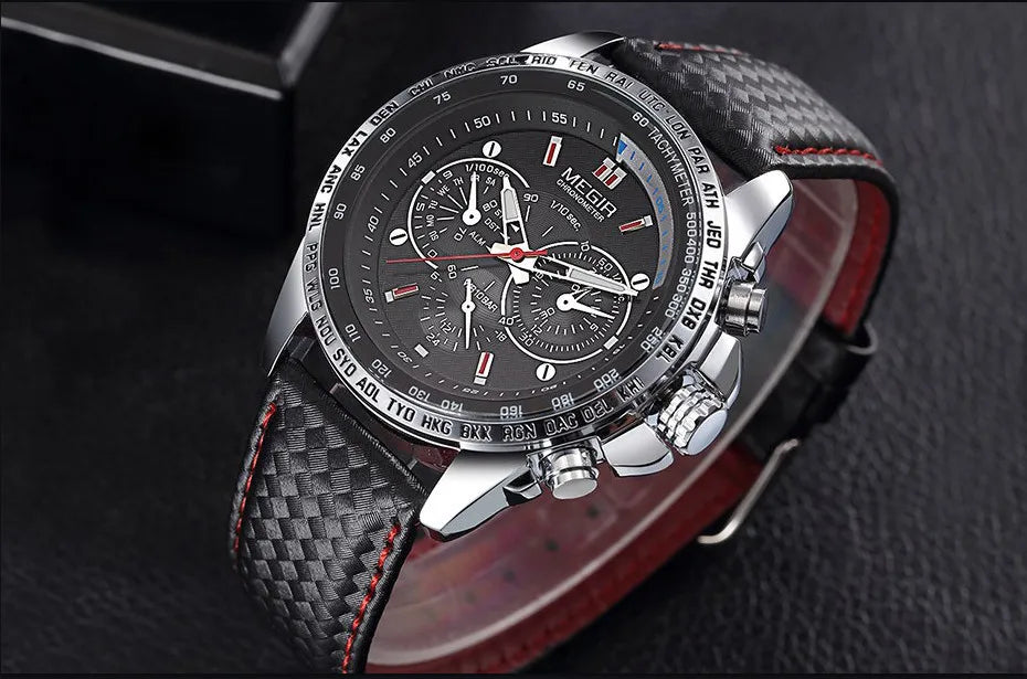 MEGIR 1010 Men's Quartz Watch with Leather Strap, Analog Display, Fashion Design, Stylish Gift for Men relogio feminino