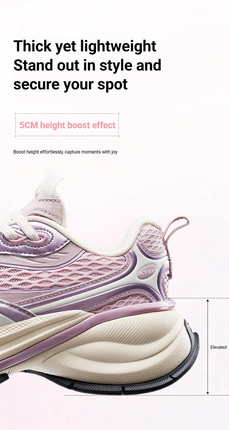Sapatilhas Xtep Basque 3 para Mulher, Leves, Resistentes ao Desgaste, Modernas, Duráveis, com Sola Grossa, Casuais e Desportivas, 874218320006