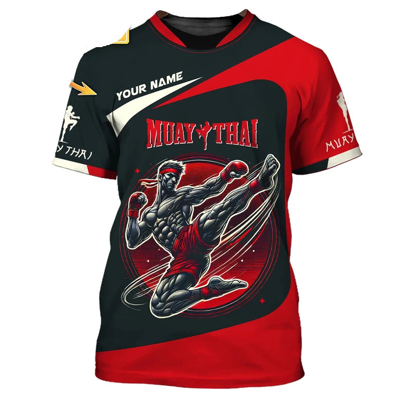 Kietas naujas „Muay Thai“ grafinis marškinėlis vyrams su 3D spausdintu tigro ir drakono piešiniu, individualizuotu vardu, vasaros sporto salės ir fitneso marškinėlis