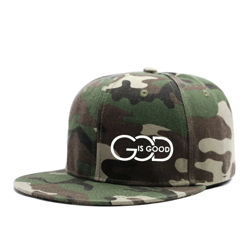Unisex adjustable baseball cap street flat brim hat printed GOD IS GOOD casual headwear men and women fashion breathable outdoor