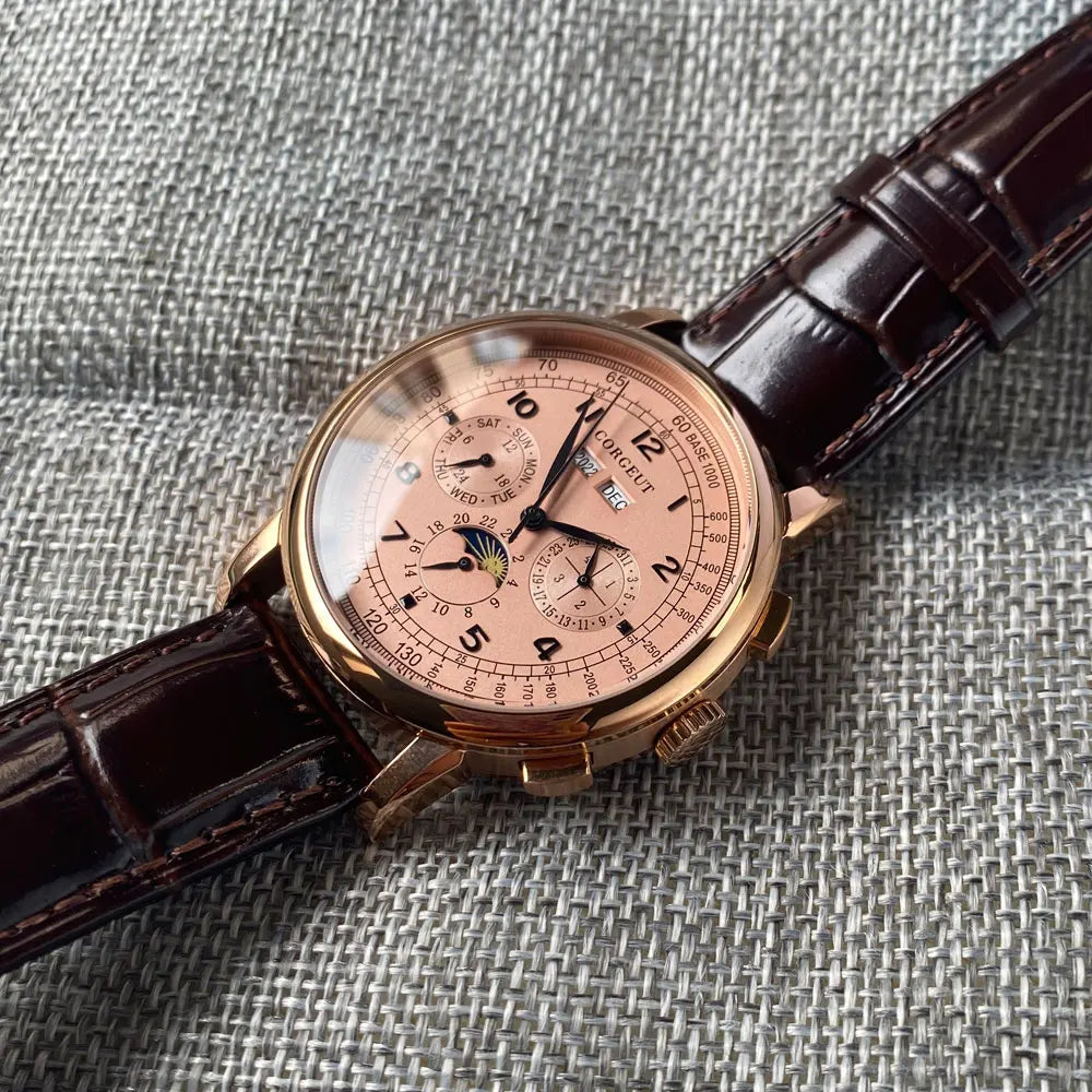Reloj automático para hombre con multifunción de fecha, día, mes y año, reloj mecánico masculino 316L, caja pulida, indicador día/noche, 42mm