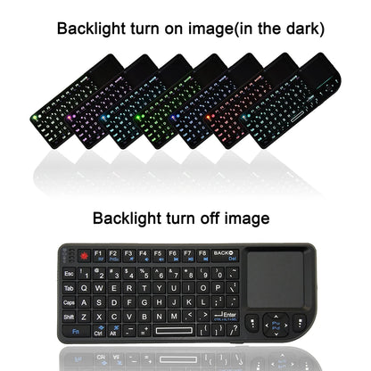 A8 Mini Wireless Keyboard 2.4G 7 Color Backlit 3 in 1 Handheld Keyboard with Touchpad Air Mouse for Android TV Box PC Tablet