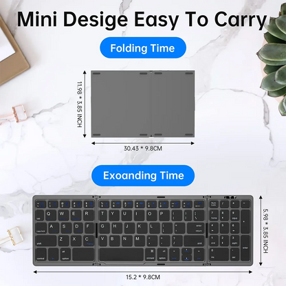 Teclado inalámbrico Bluetooth plegable recargable para iPad, móvil, tableta, portátil y oficina, mini teclado inalámbrico