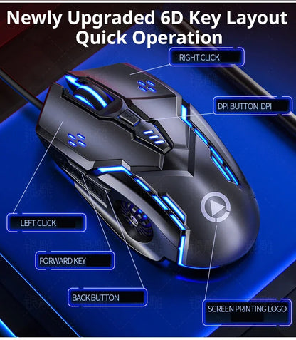 Ratón gaming con cable G5 Mute, seis teclas, iluminación luminosa, para e-sports, accesorio informático, ratón gaming para portátil y ordenador de sobremesa