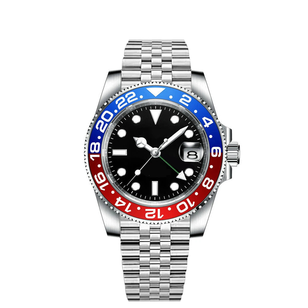 40MM Custom Logo New Men Quart Wristwatch Jubilee Stainless Quartz GMT Watch Sapphire Glass Men Watches Waterproof Luminous
