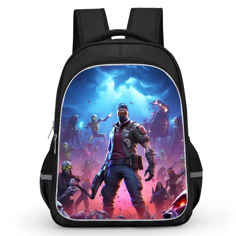 16 Inch Fortnite Cartoon Backpack Unisex for Boys and Girls with Dual Zippers Large Capacity Lightweight Student Backpack