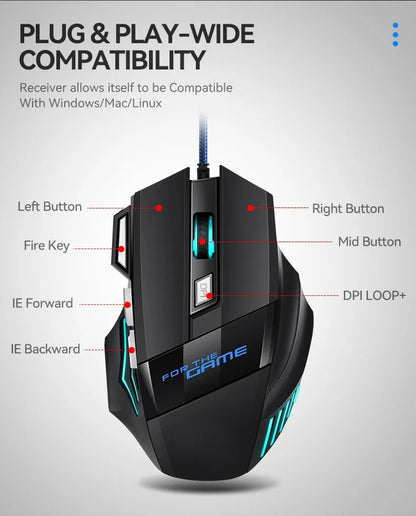 1 rato gaming USB Hyperspeed novo para PC, retroiluminado RGB, rato gaming ergonómico 7D para esports, com fios, para portátil e PC gamer