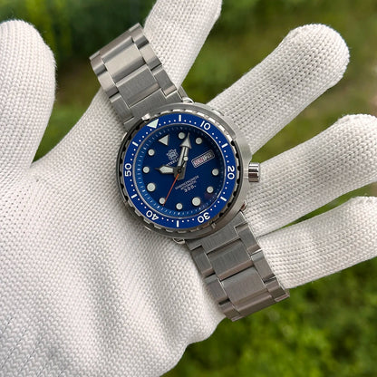 STEELDIVE SD1975W Black Dial Day and Date Function NH36 Automatic Movement 47.5mm Super Luminous 300M Waterproof Tuna Can Watch