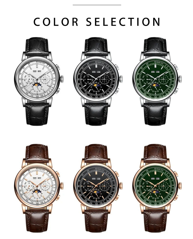 Custom Logo Diy Automatic Mechanical Watches For Man Business Multification Date Day Month Year 316L Mechanical Men's Watches